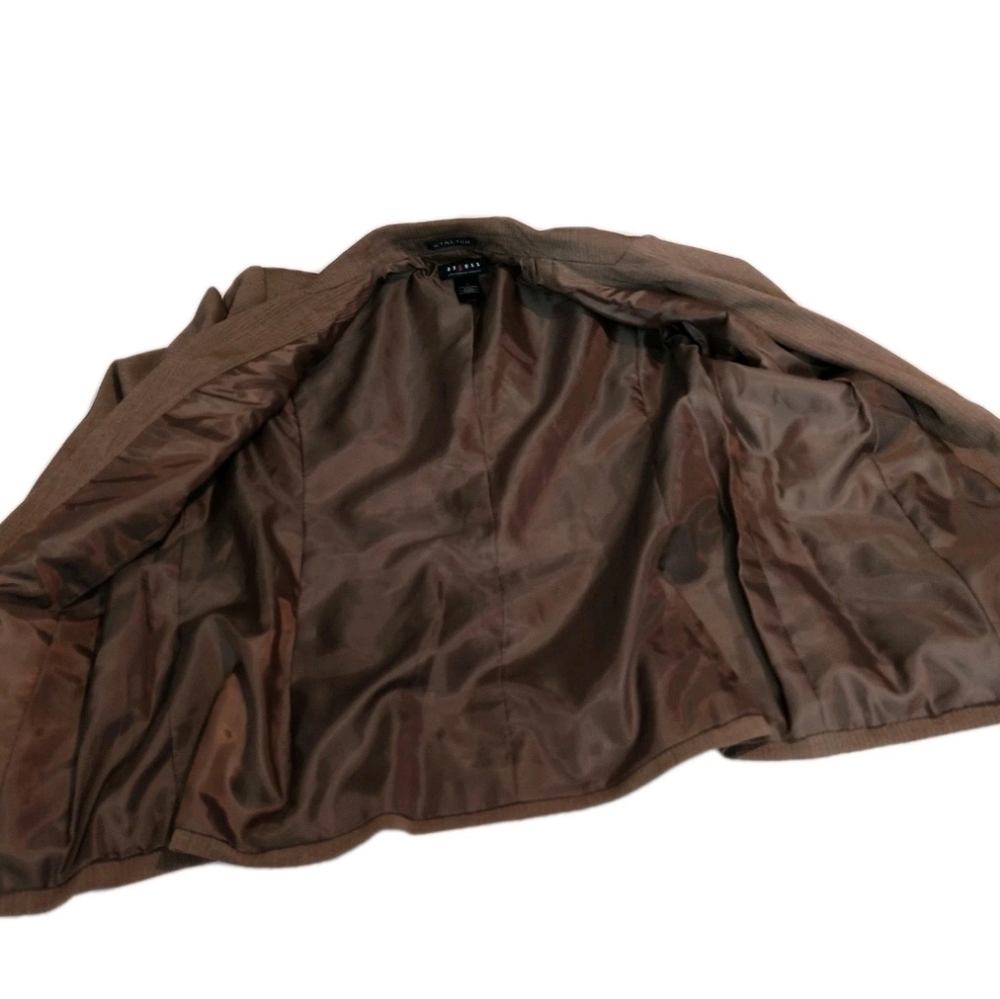 Axcess Liz Claiborne Floral Embroidered Jacket Career Stretch Blazer Brown Sz 14 - Picture 4 of 9